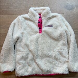 Vineyard Vines Girls Sherpa Fleece Pullover Jacket XS (5-6) White with Pink Trim